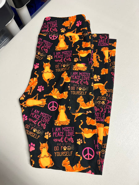 Mostly Peace, Love, & Cats Leggings - NAUGHTY!