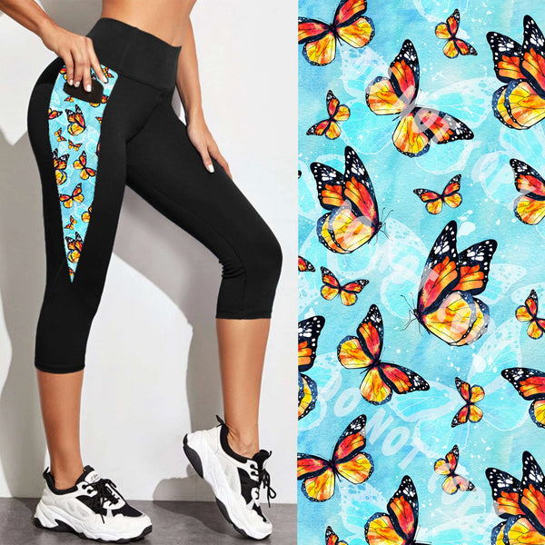 Panel Pocket Monarch Butterfly Leggings, Size TC2 CAPRI