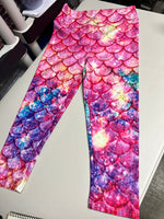 Pink Mermaid Scales Leggings CAPRI LENGTH