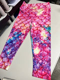 Pink Mermaid Scales Leggings CAPRI LENGTH