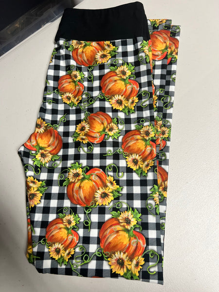 Pumpkin Plaid Leggings, Size OS