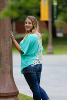 Teal Crochet Open Back Dolman Top