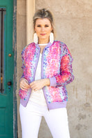 Iridescent Rainbow Leopard Printed Sheer Mesh Bomber Jacket Top