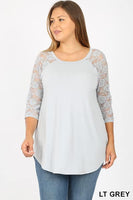 Grey Mist 3/4 Lace Sleeve Top