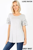 Ruffle Lace Sleeve Top Grey Mist