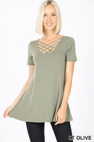 Short Sleeve Lattice Top Lt Olive