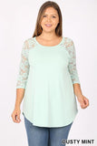 Dusty Mint 3/4 Lace Sleeve Top