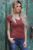 Basic V Neck Knit Tee Rust