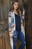 Open Front Fringe Hem Cardigan Sweater