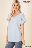 Lt. Grey Rolled Sleeve V-Neck Top