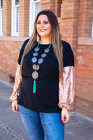 Black w/ Rose Gold Sequin Bubble Sleeve Top