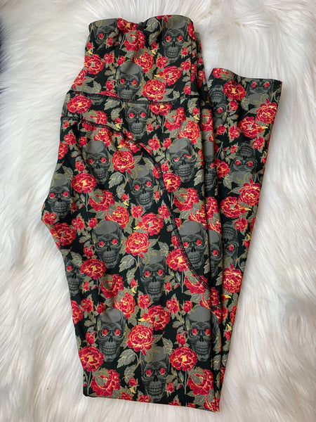 Skull Floral Leggings with Reinforced Sport Pockets