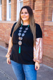 Black w/ Rose Gold Sequin Bubble Sleeve Top