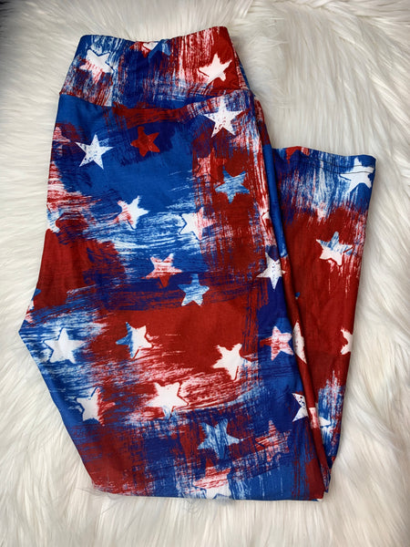 Red White & Blue Wisps & Stars capris